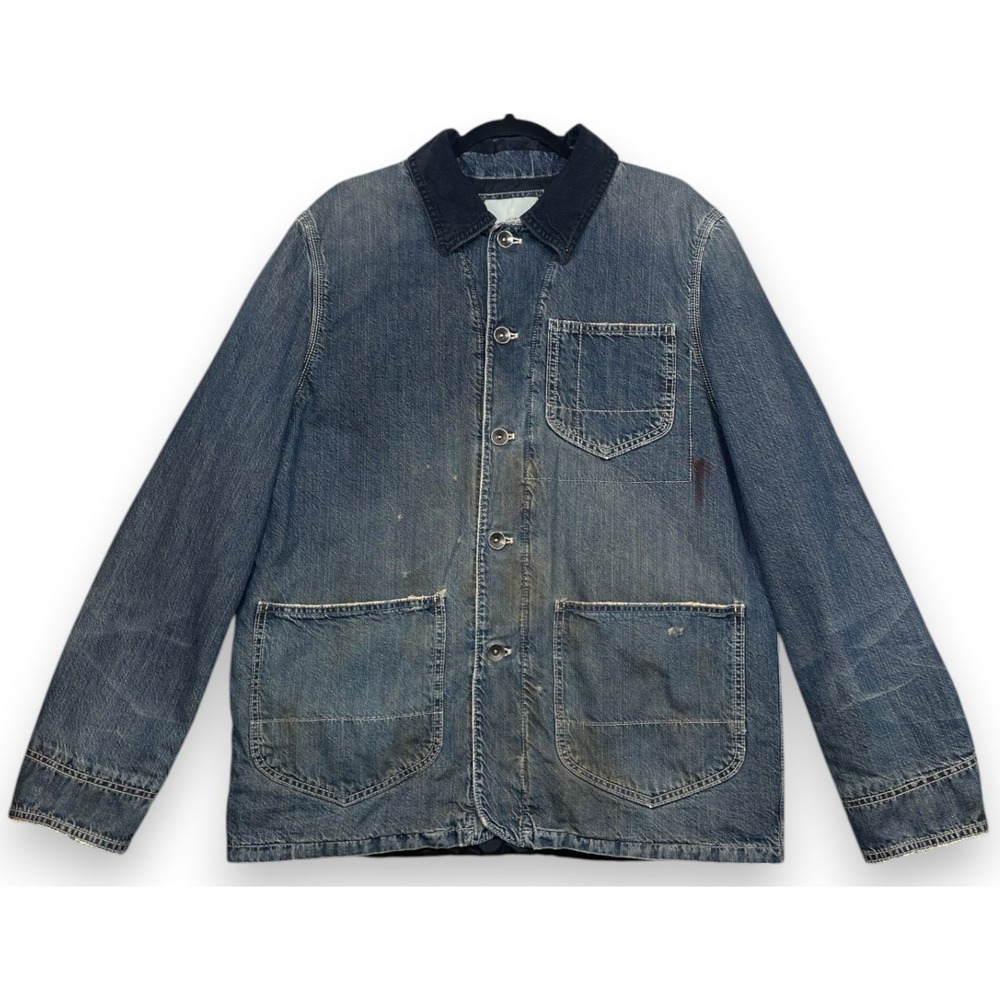 Vintage GAP 1969 Denim Chore Jacket Mens L Blue Jean Distressed Workwear 90s Y2K
